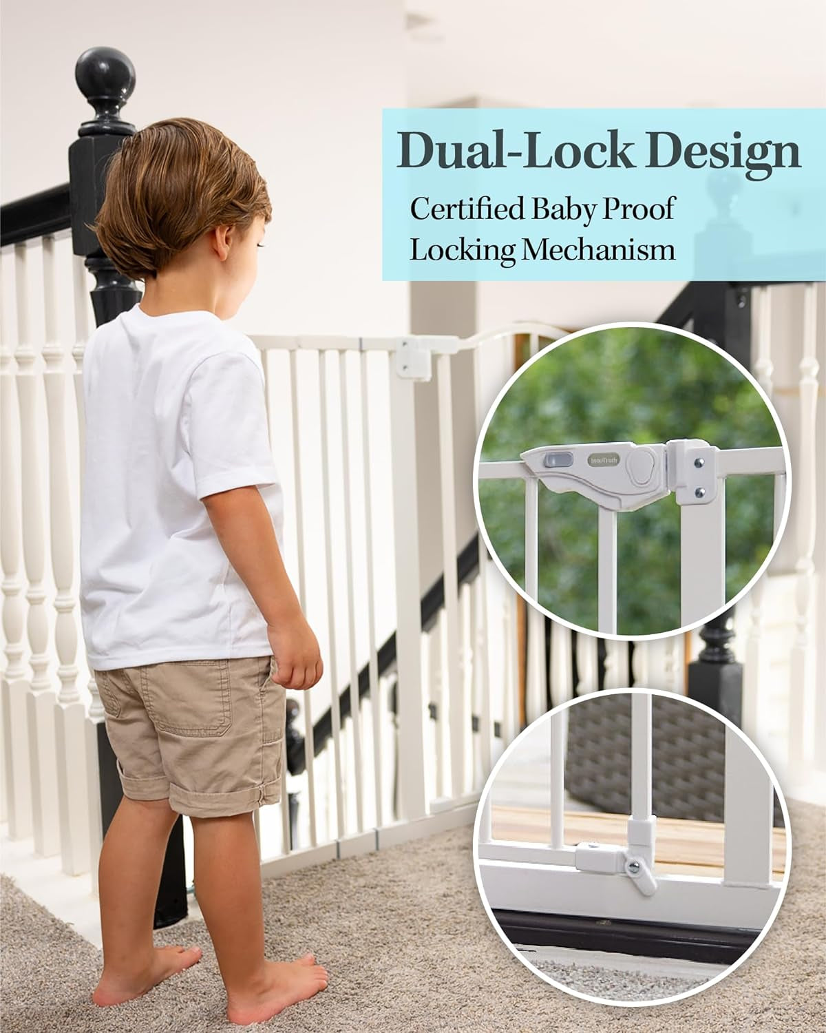 29-39.6" Baby Gate for Pets, Auto Close Both Sides with One-Hand Opening, 30" Tall Safety Gates for Stairs, Hallways, Bedrooms, Wall Pressure Mount No Drill, White