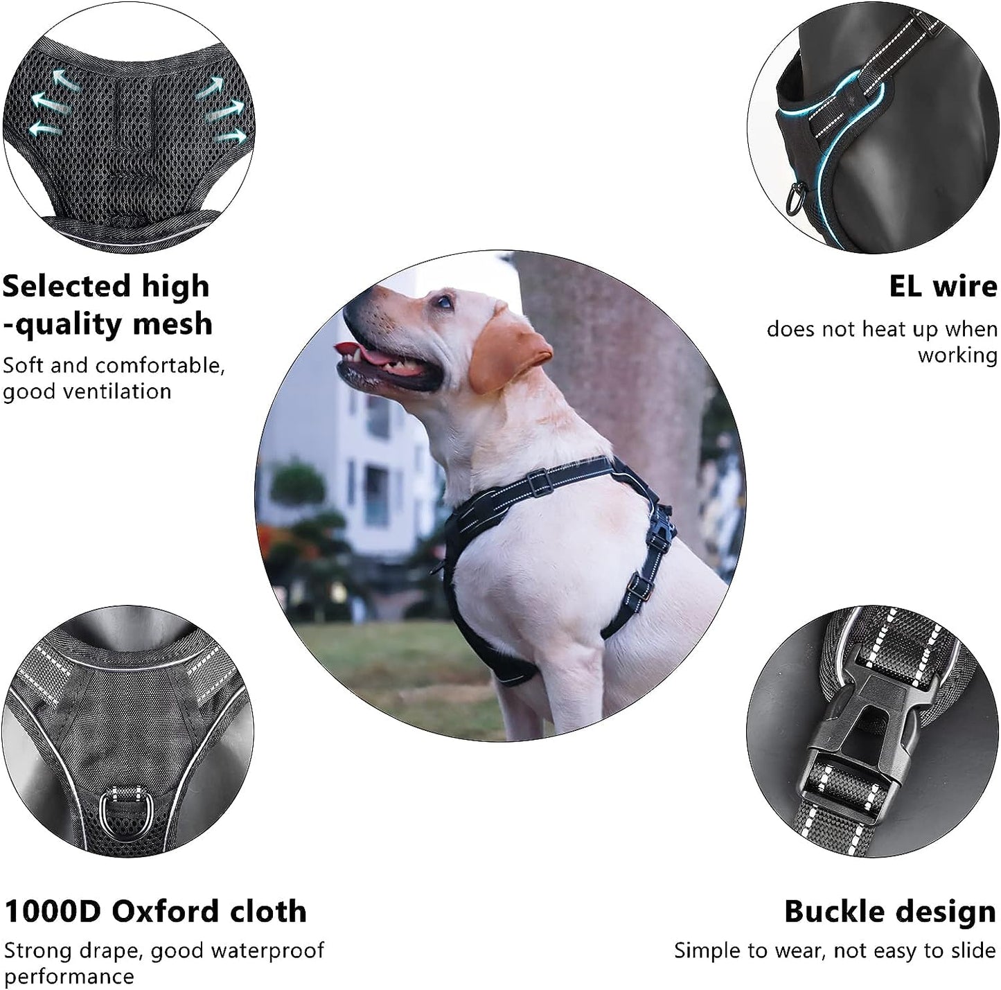 No Pull Dog Harness, Light up Dog Harness There Are 3 Light Modes with Control Handle and Reflective Strap, Adjustable Breathable Dog Vest Suitable for Small, Medium, Large Dogs(S)