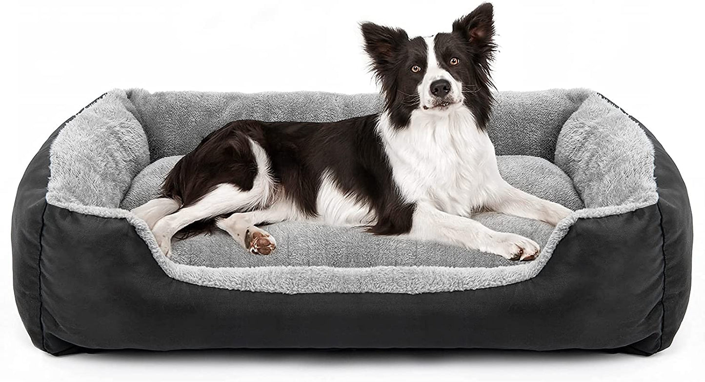 Dog Bed, Dog Bed for Medium Dogs, Washable Rectangular Pet Bed with Warm Breathable, Bottom with Soft Cotton and Coral Fleece