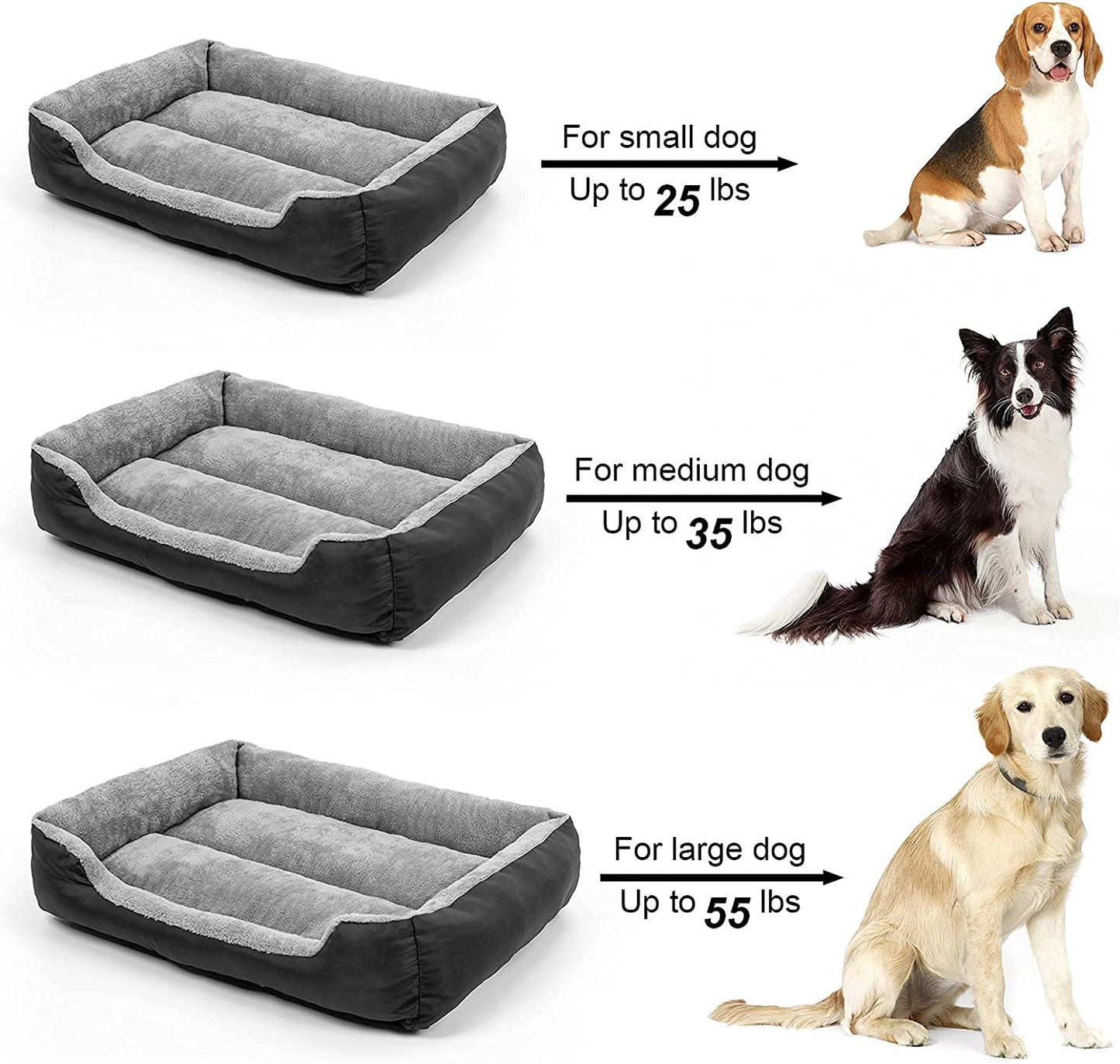 Dog Bed, Dog Bed for Medium Dogs, Washable Rectangular Pet Bed with Warm Breathable, Bottom with Soft Cotton and Coral Fleece