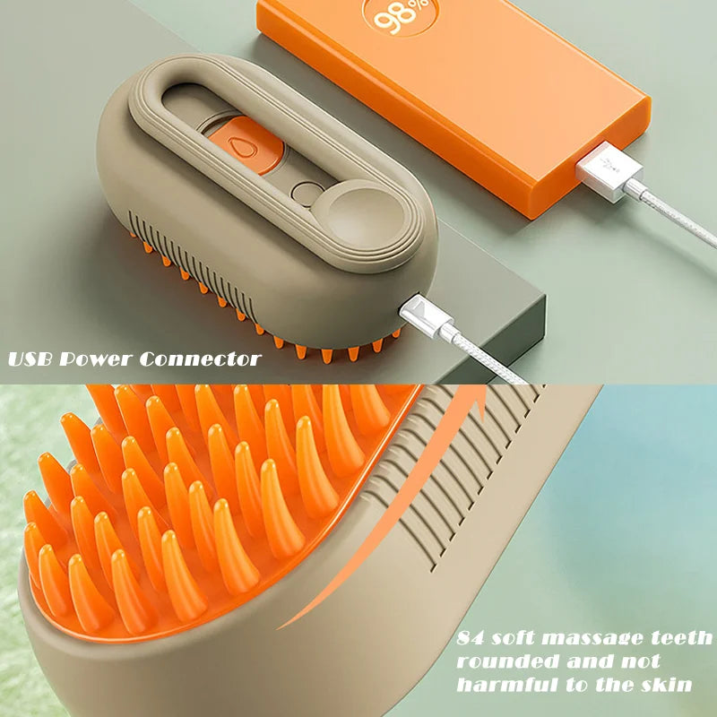 Pet Steam Brush Cleaning Steamy Spray Massage Beauty Comb 3 in 1 Hair Removal Grooming Supplies