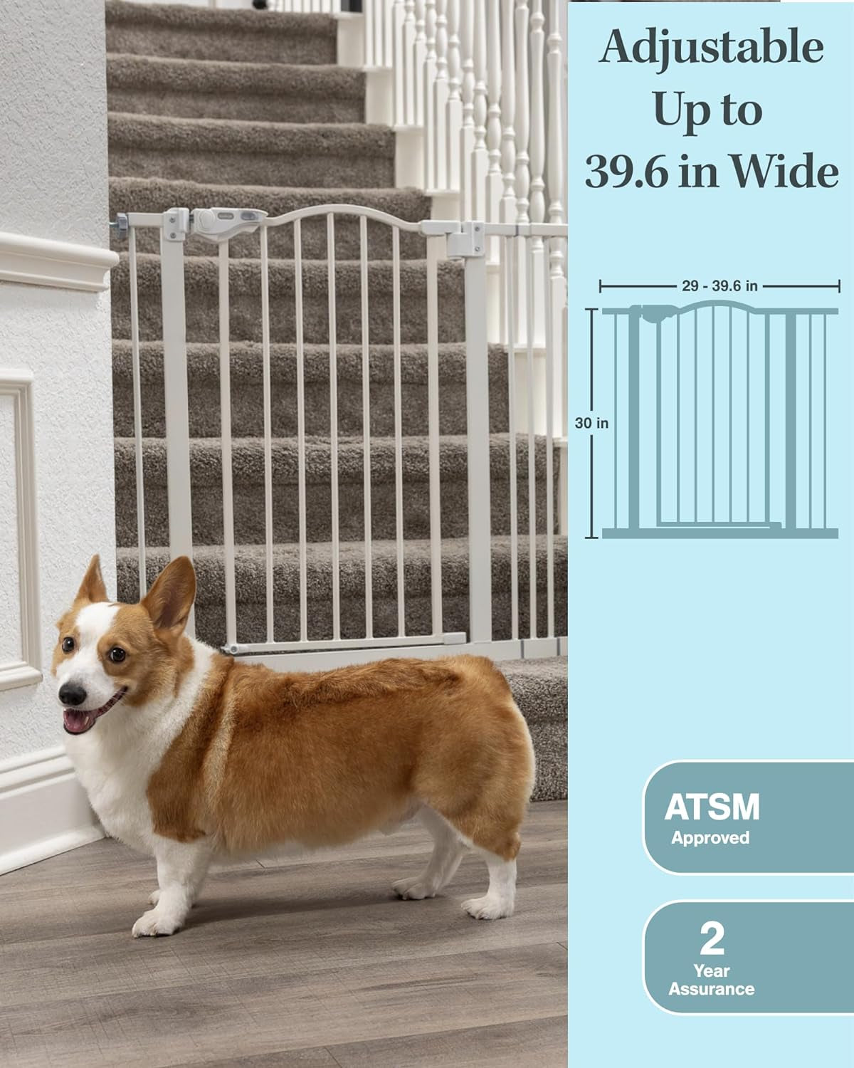 29-39.6" Baby Gate for Pets, Auto Close Both Sides with One-Hand Opening, 30" Tall Safety Gates for Stairs, Hallways, Bedrooms, Wall Pressure Mount No Drill, White