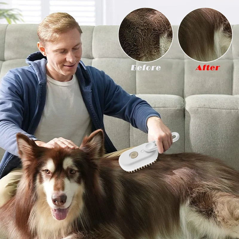 Pet Steam Brush Cleaning Steamy Spray Massage Beauty Comb 3 in 1 Hair Removal Grooming Supplies