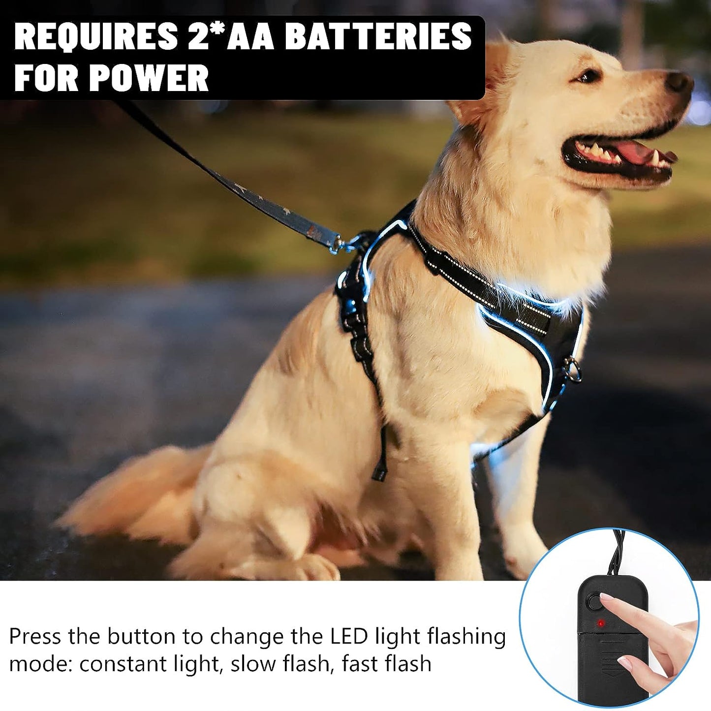 No Pull Dog Harness, Light up Dog Harness There Are 3 Light Modes with Control Handle and Reflective Strap, Adjustable Breathable Dog Vest Suitable for Small, Medium, Large Dogs(S)