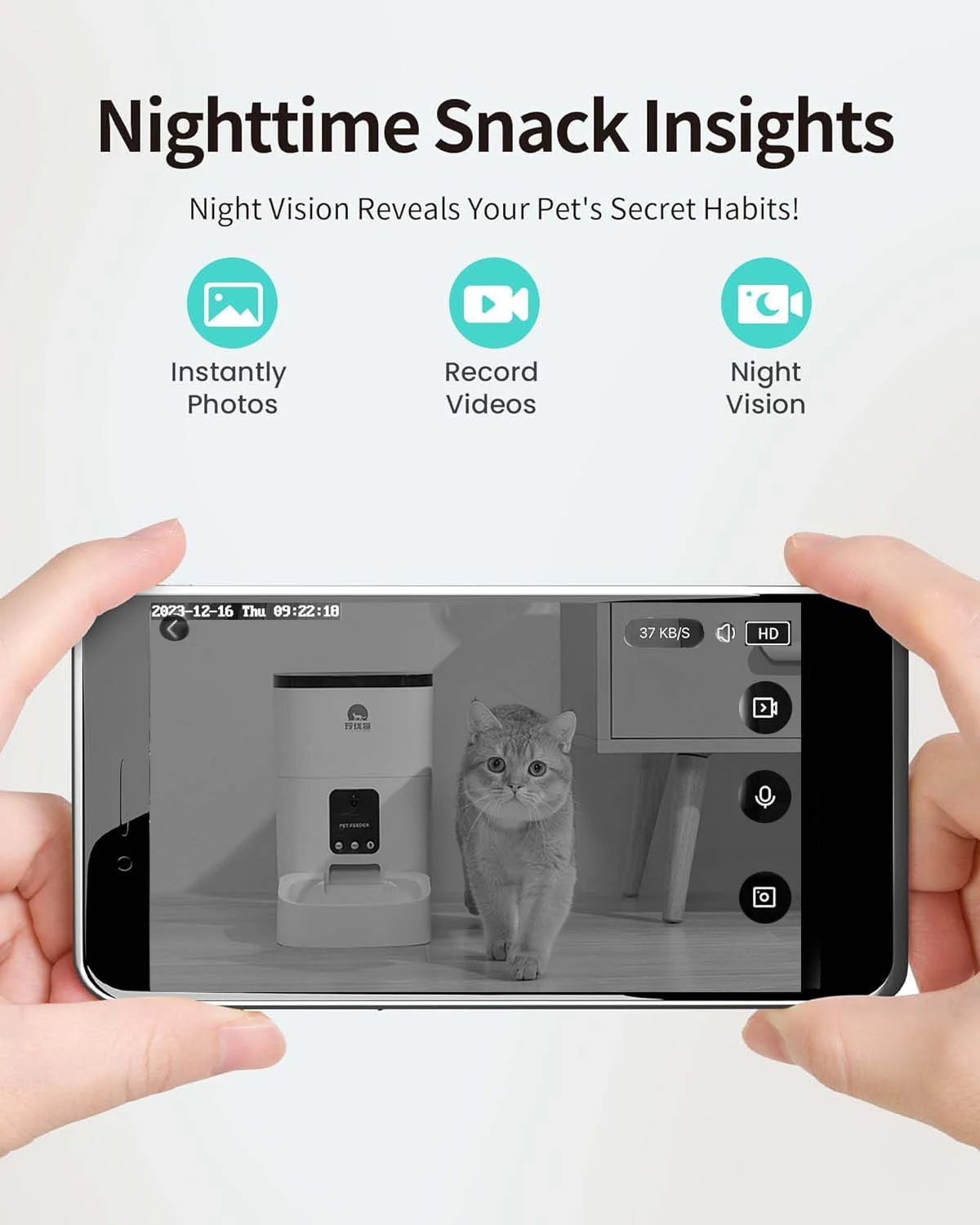Pet Feeder,6L Automatic Pet Feeder for Cats and Dogs,1080P Camera,App Control,Voice Recorder,Timed Feeder, Dual Power Supply