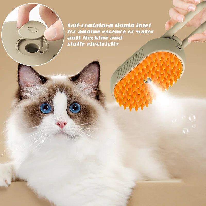Pet Steam Brush Cleaning Steamy Spray Massage Beauty Comb 3 in 1 Hair Removal Grooming Supplies
