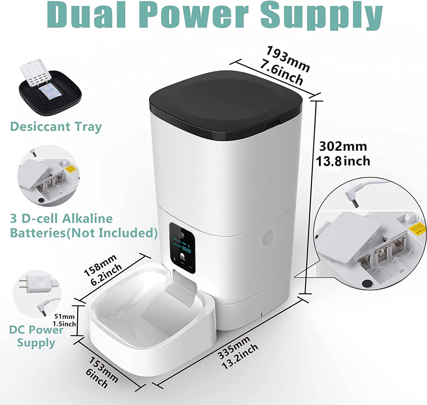 Pet Feeder,6L Automatic Pet Feeder for Cats and Dogs,1080P Camera,App Control,Voice Recorder,Timed Feeder, Dual Power Supply