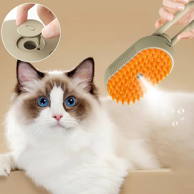 Pet Steam Brush Cleaning Steamy Spray Massage Beauty Comb 3 in 1 Hair Removal Grooming Supplies