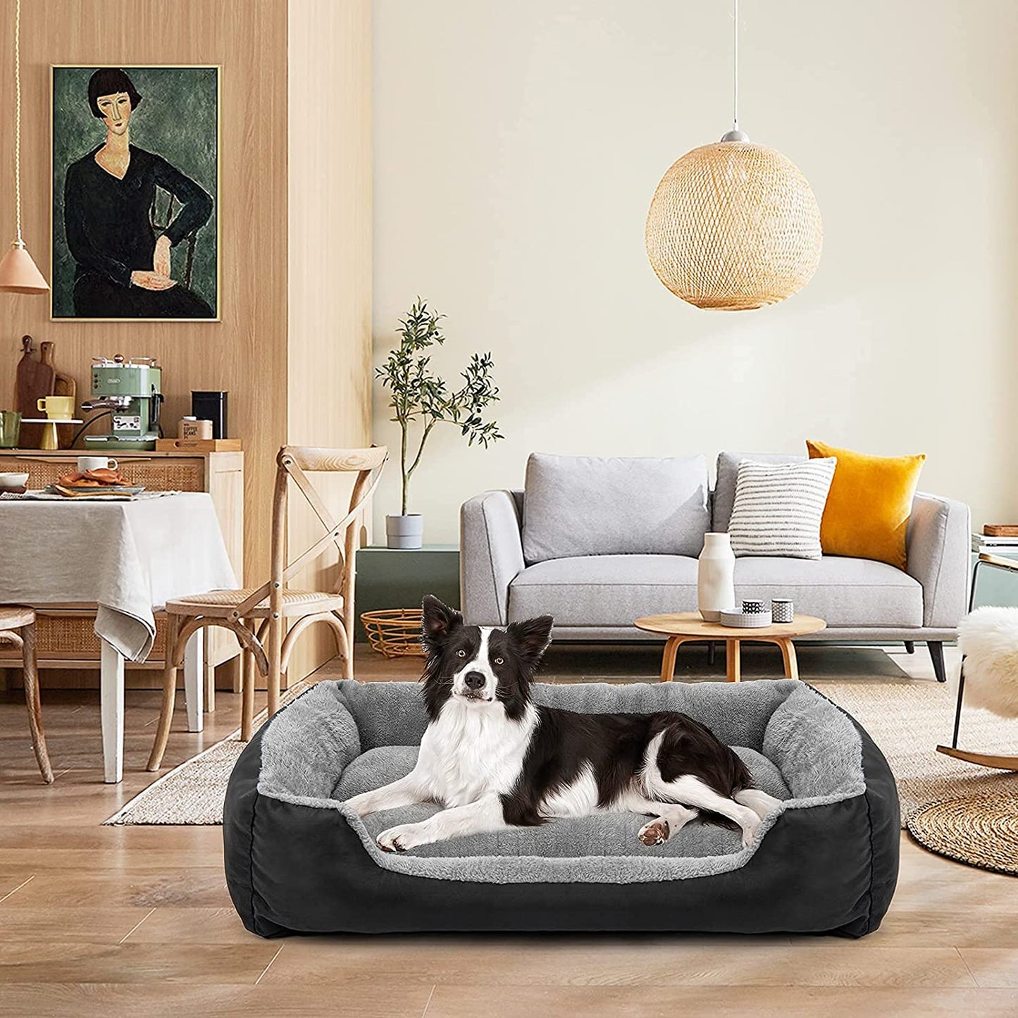 Dog Bed, Dog Bed for Medium Dogs, Washable Rectangular Pet Bed with Warm Breathable, Bottom with Soft Cotton and Coral Fleece