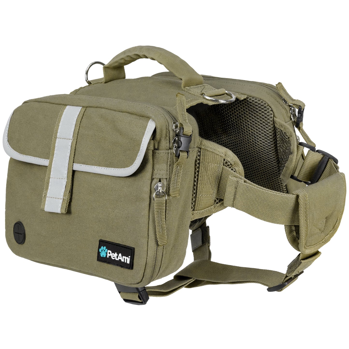 Dog Backpack for Medium Large Dogs, Dog Saddle Bag for Dogs to Wear, Harness Saddlebag with Reflective Safety Side Pockets Hiking Camping, Vest Dog Pack for Travel (Olive Green, Large)