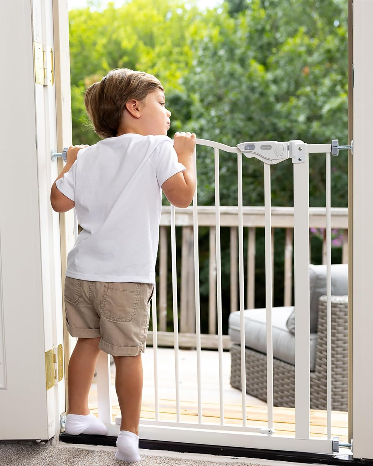 29-39.6" Baby Gate for Pets, Auto Close Both Sides with One-Hand Opening, 30" Tall Safety Gates for Stairs, Hallways, Bedrooms, Wall Pressure Mount No Drill, White