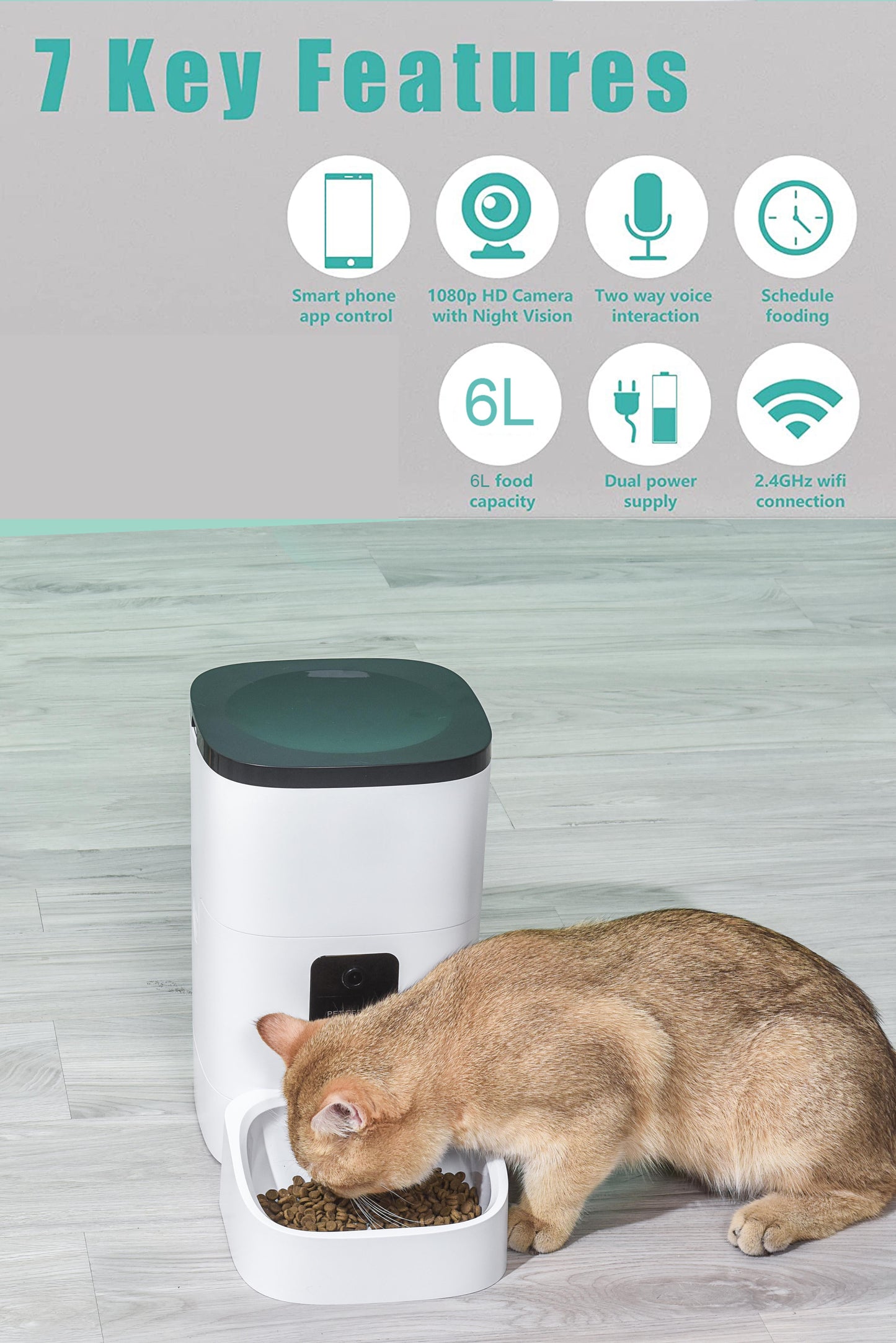 Pet Feeder,6L Automatic Pet Feeder for Cats and Dogs,1080P Camera,App Control,Voice Recorder,Timed Feeder, Dual Power Supply