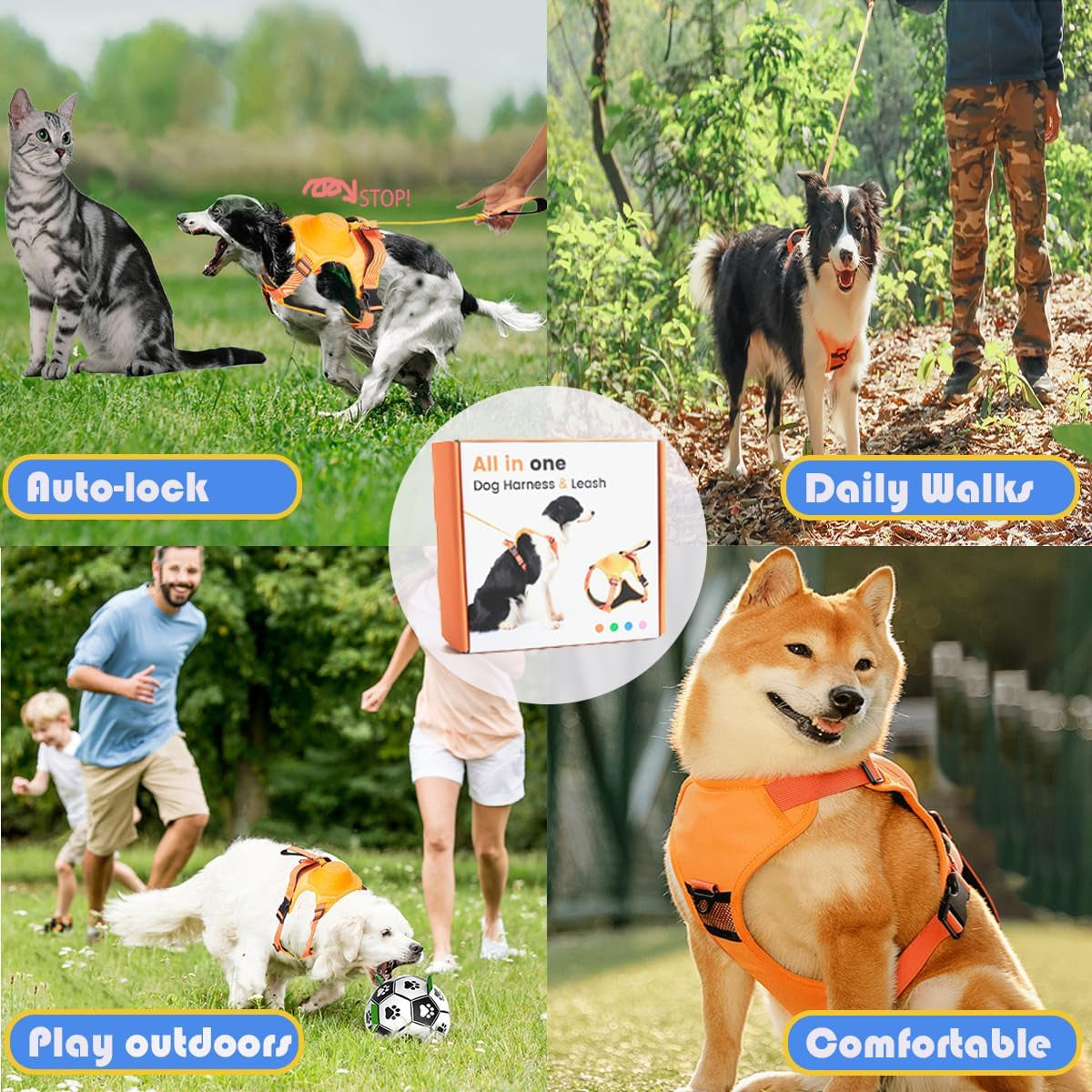 Superidag 2 in 1 Dog Harness with Retractable Cord