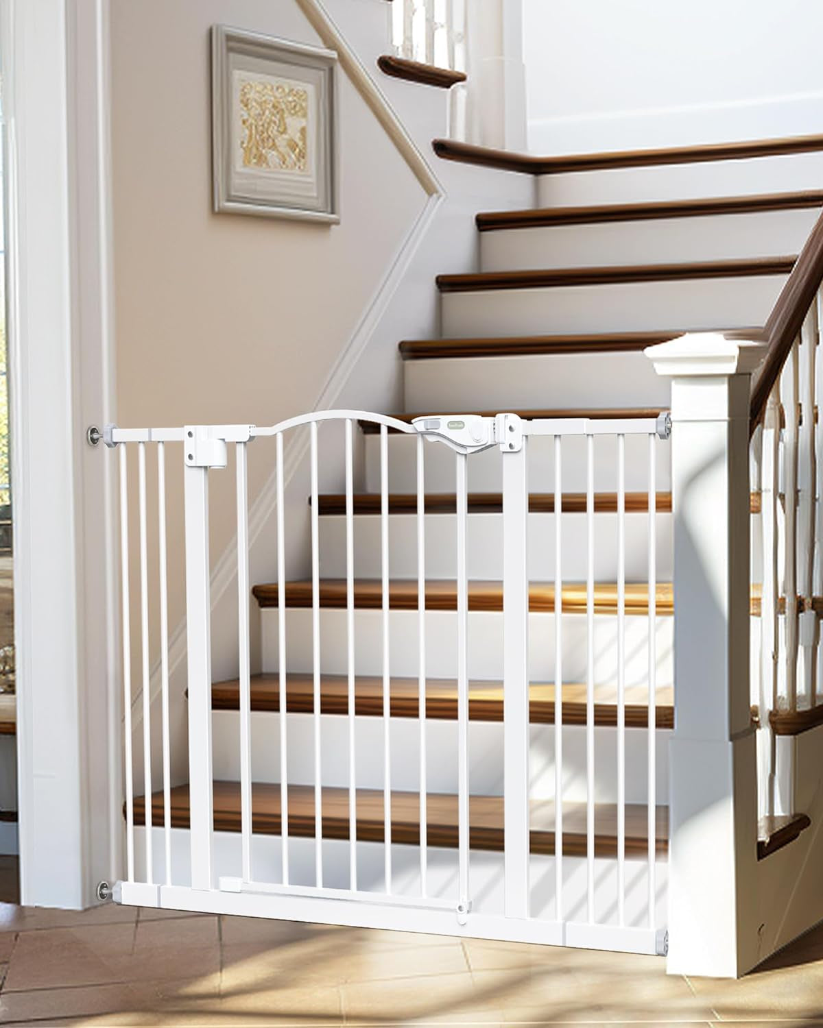 29-39.6" Baby Gate for Pets, Auto Close Both Sides with One-Hand Opening, 30" Tall Safety Gates for Stairs, Hallways, Bedrooms, Wall Pressure Mount No Drill, White