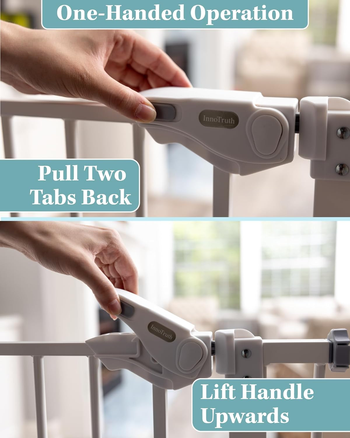 29-39.6" Baby Gate for Pets, Auto Close Both Sides with One-Hand Opening, 30" Tall Safety Gates for Stairs, Hallways, Bedrooms, Wall Pressure Mount No Drill, White