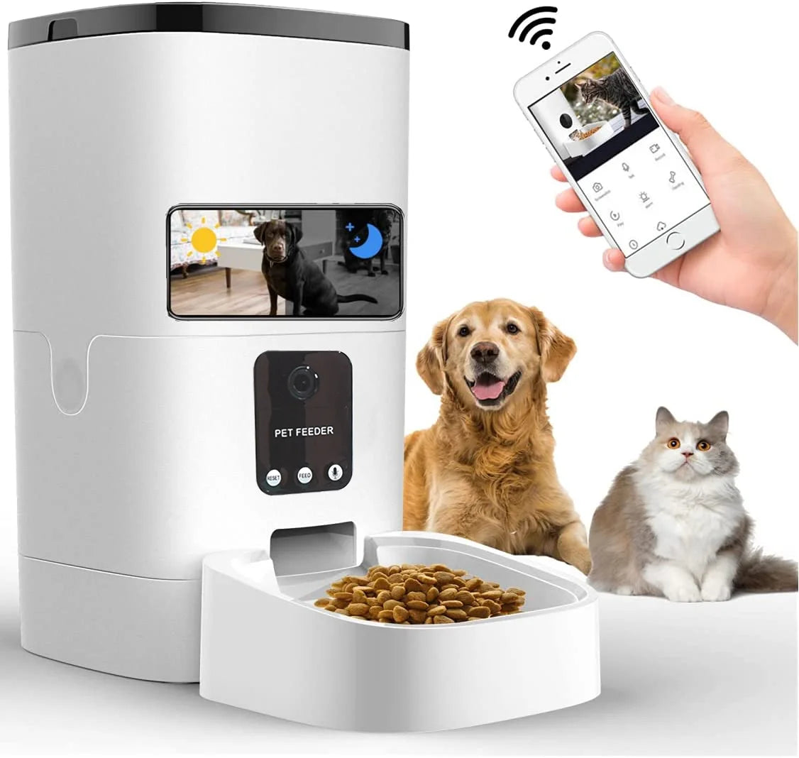 Pet Feeder,6L Automatic Pet Feeder for Cats and Dogs,1080P Camera,App Control,Voice Recorder,Timed Feeder, Dual Power Supply