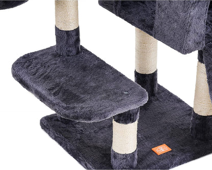Cat Tree, Cat Tower for Indoor Cats with Scratching Board, Multi-Level Cat Furniture Condo with Feeding Bowl Smoky Gray 