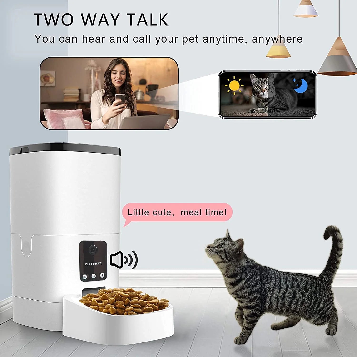 Pet Feeder,6L Automatic Pet Feeder for Cats and Dogs,1080P Camera,App Control,Voice Recorder,Timed Feeder, Dual Power Supply