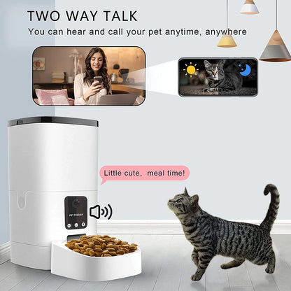 Pet Feeder,6L Automatic Pet Feeder for Cats and Dogs,1080P Camera,App Control,Voice Recorder,Timed Feeder, Dual Power Supply