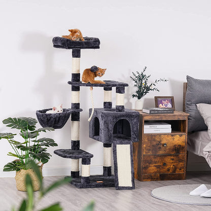 Cat Tree, Cat Tower for Indoor Cats with Scratching Board, Multi-Level Cat Furniture Condo with Feeding Bowl Smoky Gray 