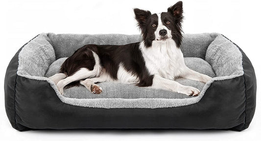 Dog Bed, Dog Bed for Medium Dogs, Washable Rectangular Pet Bed with Warm Breathable, Bottom with Soft Cotton and Coral Fleece