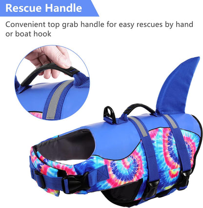 Dog Life Jacket Pet Life Safety Vest for Swimming Boating, Dog Shark Life Jackets Dog Lifesavers Swimsuits for Pool, Dog Water Floatation Vest for Small Medium Large Dogs (Blue Bandhnu, XL)