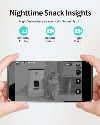 Pet Feeder,6L Automatic Pet Feeder for Cats and Dogs,1080P Camera,App Control,Voice Recorder,Timed Feeder, Dual Power Supply
