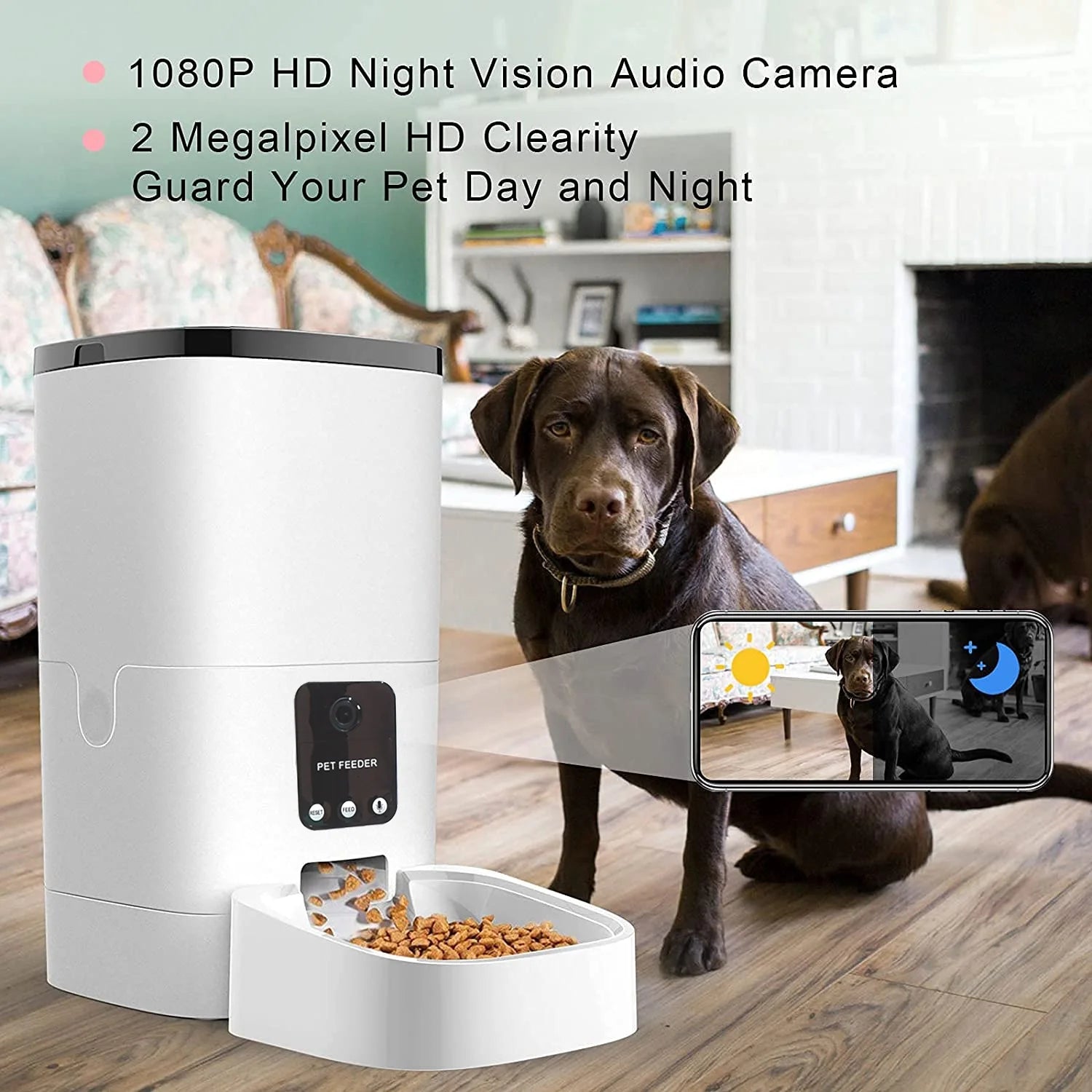 Pet Feeder,6L Automatic Pet Feeder for Cats and Dogs,1080P Camera,App Control,Voice Recorder,Timed Feeder, Dual Power Supply