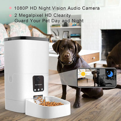 Pet Feeder,6L Automatic Pet Feeder for Cats and Dogs,1080P Camera,App Control,Voice Recorder,Timed Feeder, Dual Power Supply