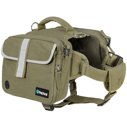 Dog Backpack for Medium Large Dogs, Dog Saddle Bag for Dogs to Wear, Harness Saddlebag with Reflective Safety Side Pockets Hiking Camping, Vest Dog Pack for Travel (Olive Green, Large)