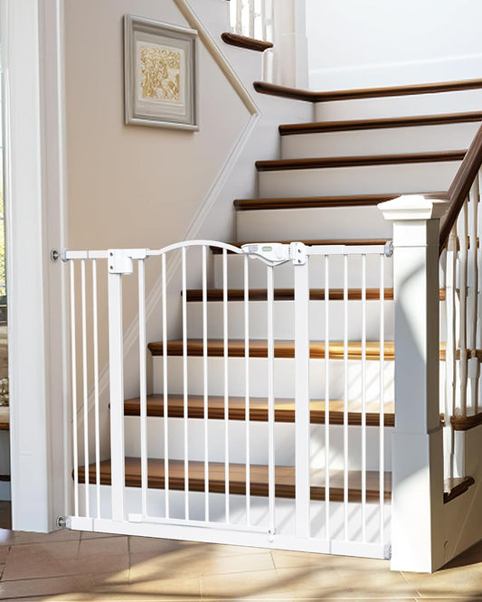 29-39.6" Baby Gate for Pets, Auto Close Both Sides  with One-Hand Opening, 30" Tall Safety Gates for Stairs, Hallways, Bedrooms, Wall Pressure Mount No Drill, White